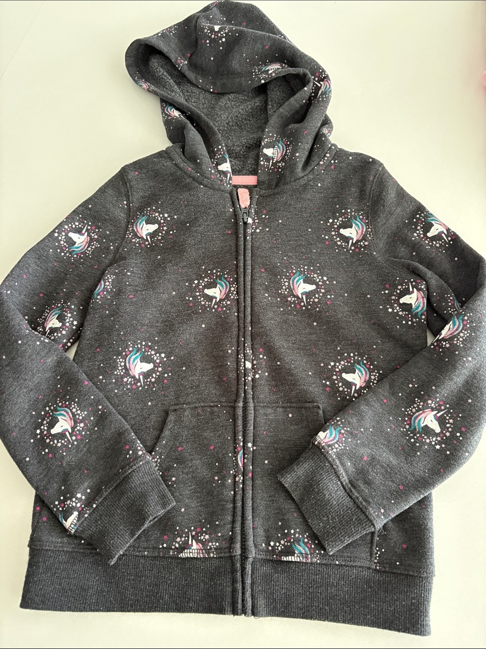 Jumping Beans softest fleece Girls' Dark Gray Unicorn Zip Hoodie 6
